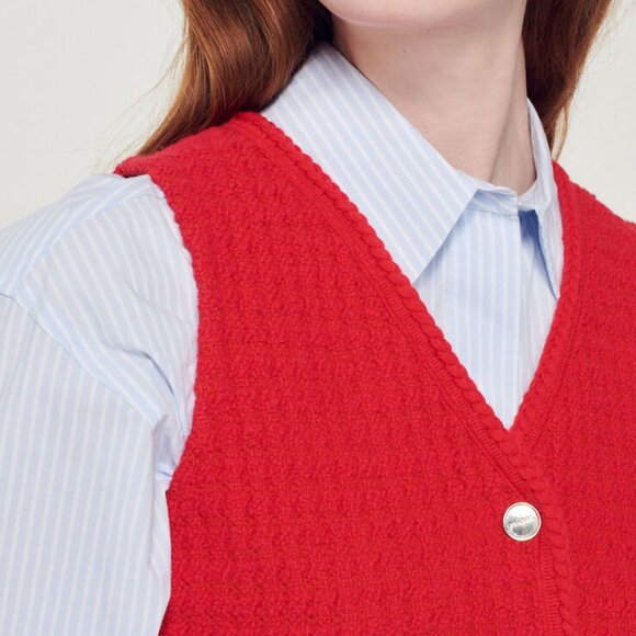 Sandro Red Tweed Knit Vest - Picture 2 of 3